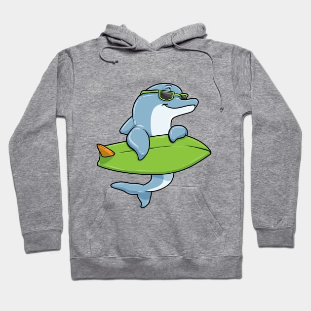 Dolphin with Sunglasses as Surfer with Surfboard Hoodie by Markus Schnabel